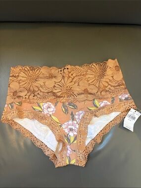 aerie Floral Lace High-Waist Bikini Panty - Rust & Pink